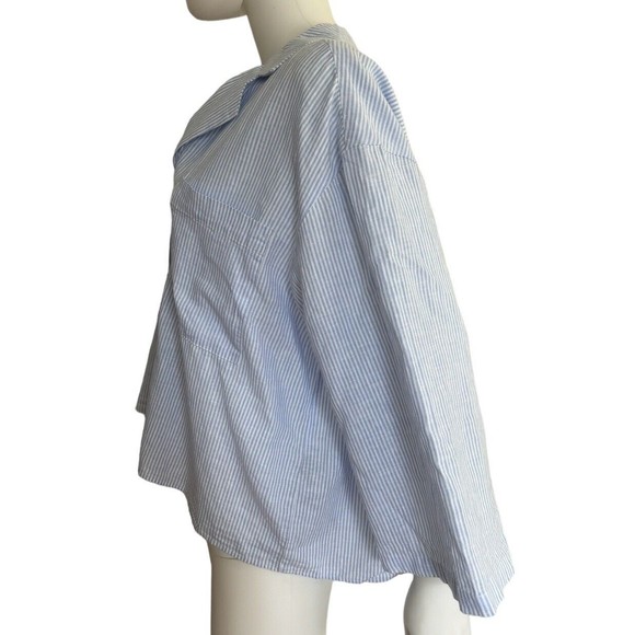 ZARA Blue White STRIPED PAJAMA STYLE OVERSIZE BLOUSE Size S NEW - Picture 6 of 7